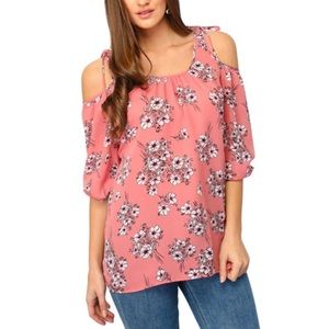 LAST ONE! 🆕 Salmon Cold Shoulder Floral Blouse